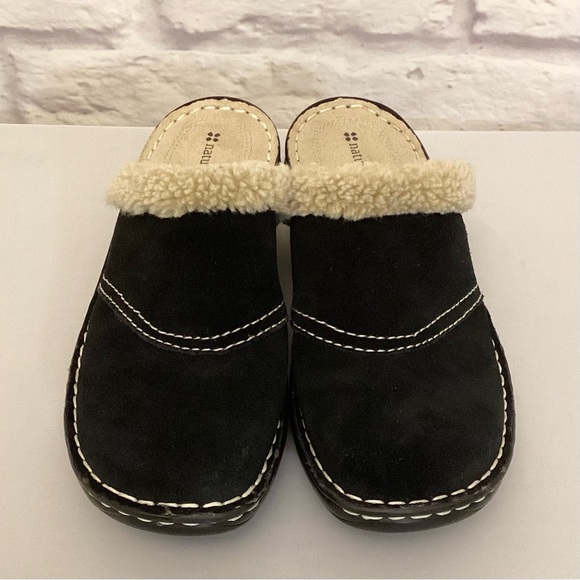 Naturalizer 9 Strayman Suede Leather Women's Clogs Shearling Faux Fur Black - Picture 3 of 11